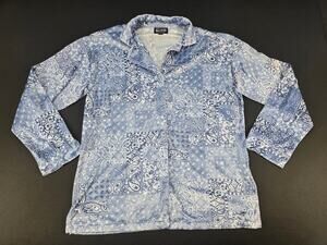 Dogg Supply by Snoop Dogg Blue Paisley Bandana Print Fleece Shirt Mens Large Y2k